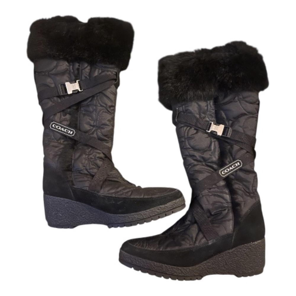 COACH Sz 8M Black Quilted Waterproof Boots Lug Sole